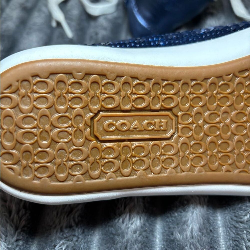 Coach Women's EUC Navy Blue Sequin Sneakers with Navy Leather & white trim. Sz 6 - Picture 11 of 13